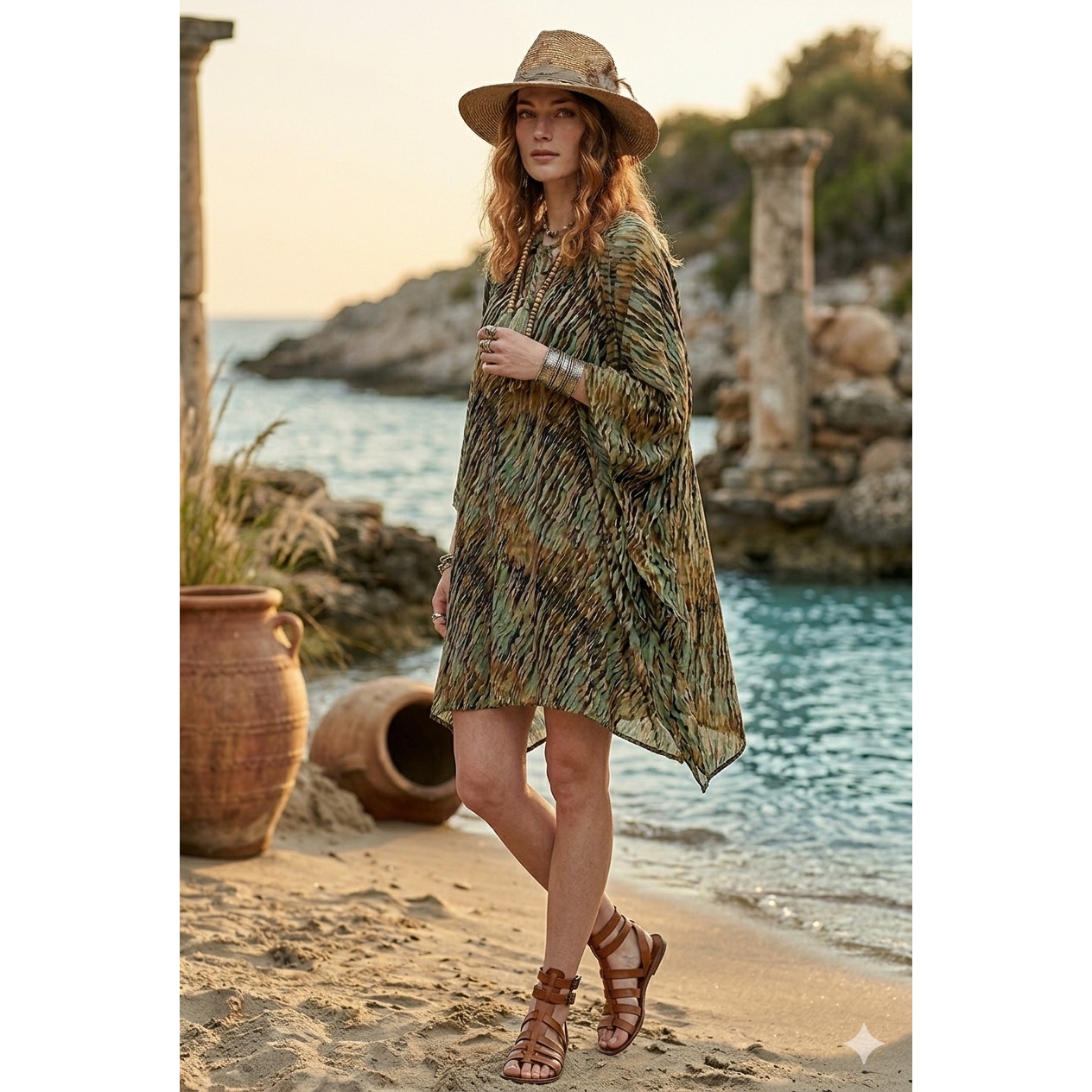 Ulla Johnson Caftan Cover-Up Dress Oversized P/S Boho Beach Resort Animal Print